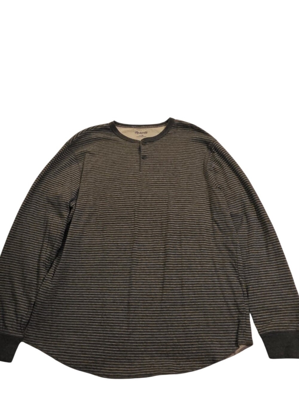 Madewell Gray Striped Long Sleeve Henley Shirt